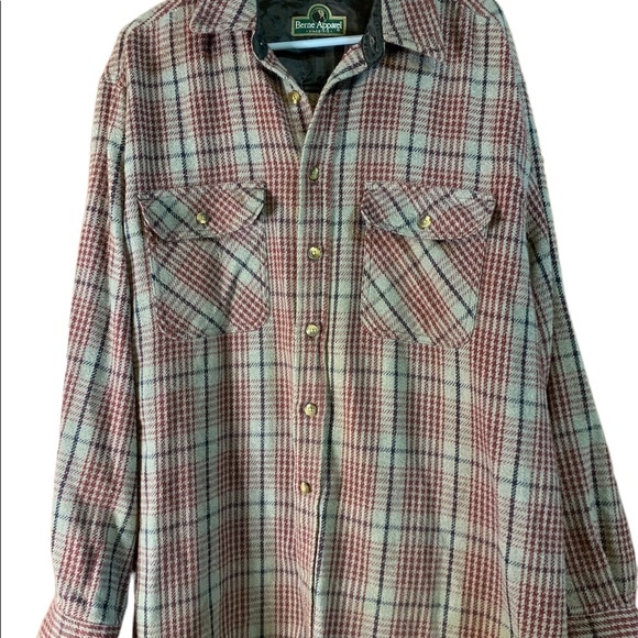 Berne Apparel Size Large Gray/Red Plaid Button Down Cotton Flannel - Picture 1 of 6